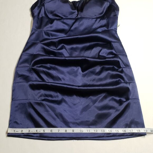 Windsor Metallic Blue Satin Side Pleats Tie Around Bodycon Dress Size 13 NWT - Picture 13 of 16